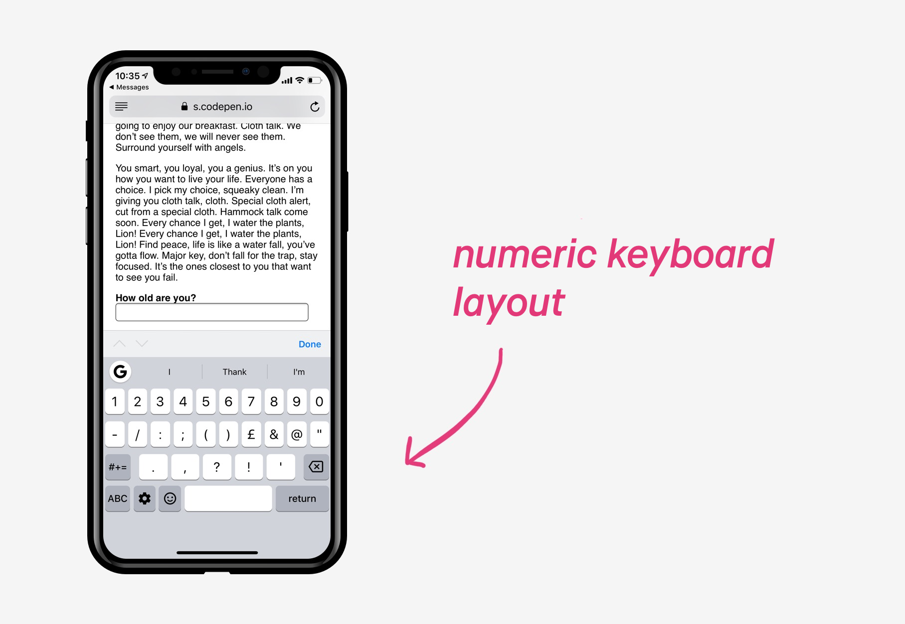 Numeric keyboard layout