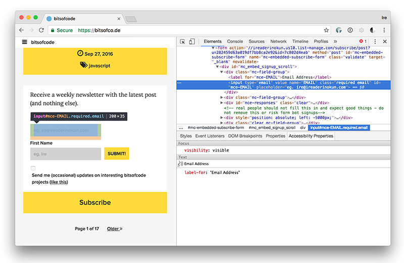 Accessibility Properties Inspector