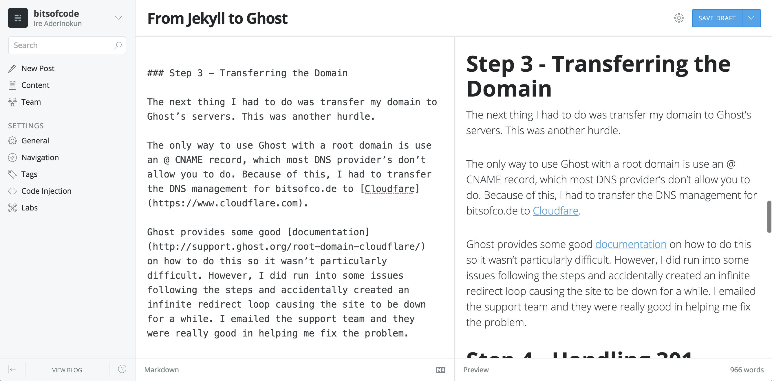 Screenshot of Ghost Backend