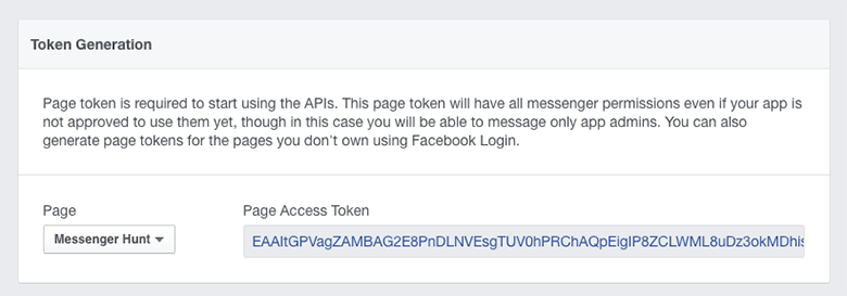 Page Access Token Generated