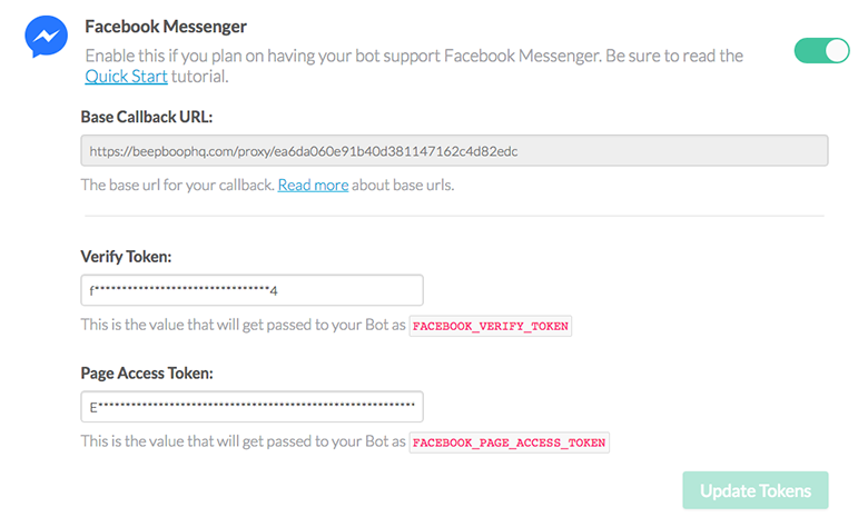 IBeepBoop Messenger Bot Settings