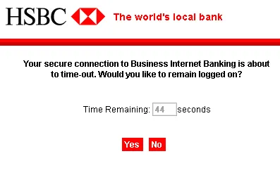 HSBC Online Banking timeout message